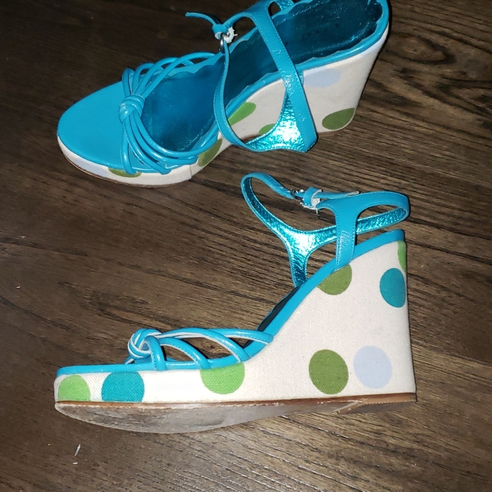 Coach Lona Polka Dot Peeptoe Wedge Sandal Size 7
